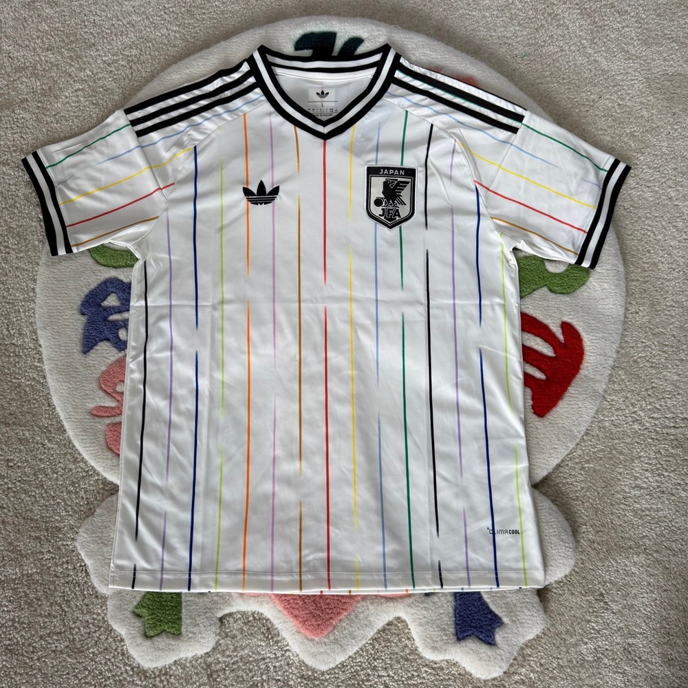 Adidas Japan JFA Soccer Jersey White Rainbow Stripe Mens Large